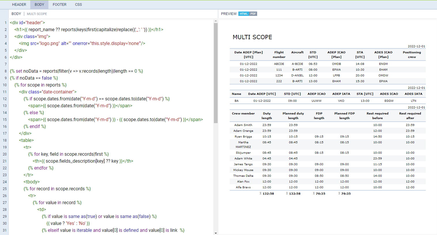 Editing the report in HTML