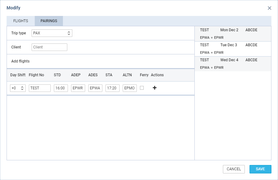 'Modify pairings' option