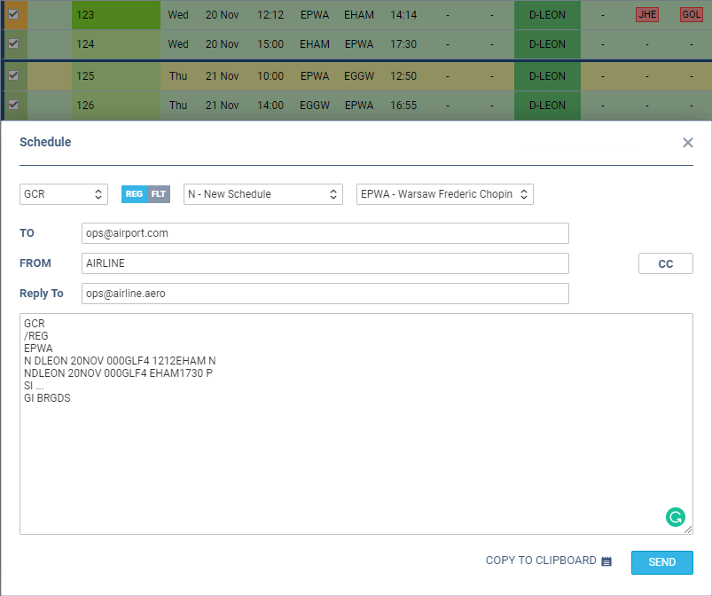GCR example - flights on the following days