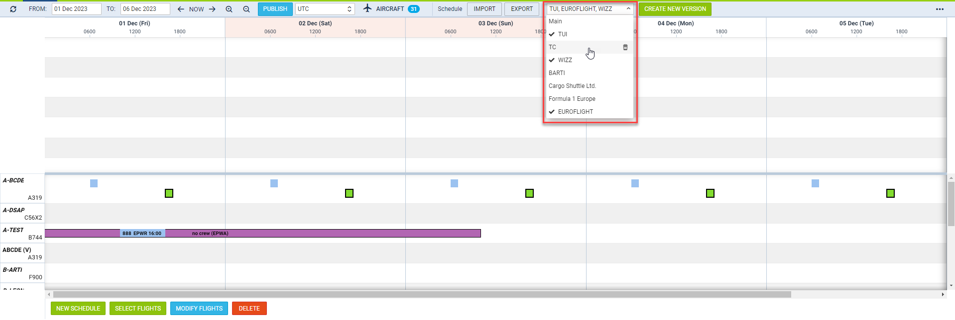 Selecting multiple versions
