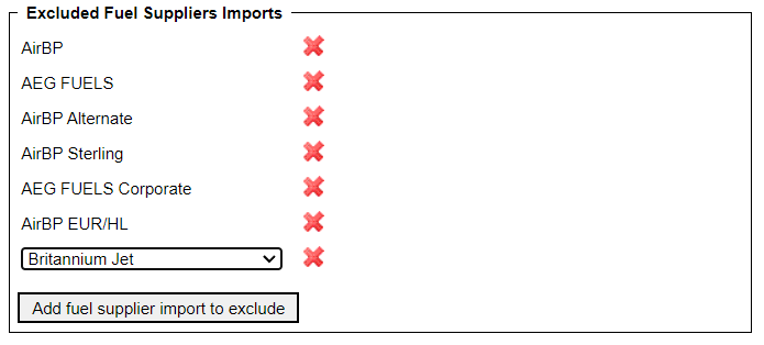 'Exclude Fuel Suppliers Imports' subsection
