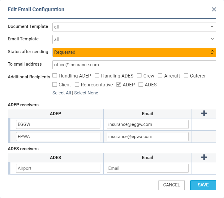 'Edit Email Configuration' window