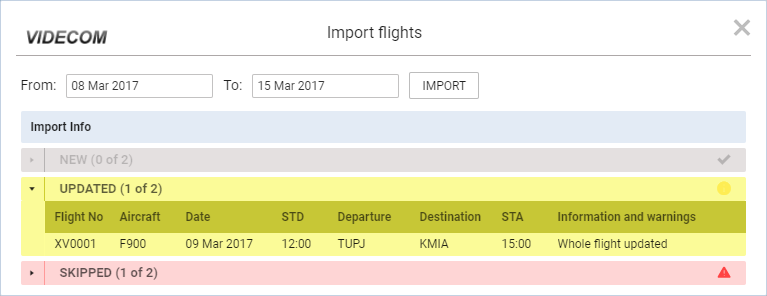 Importing fligts from Videcom