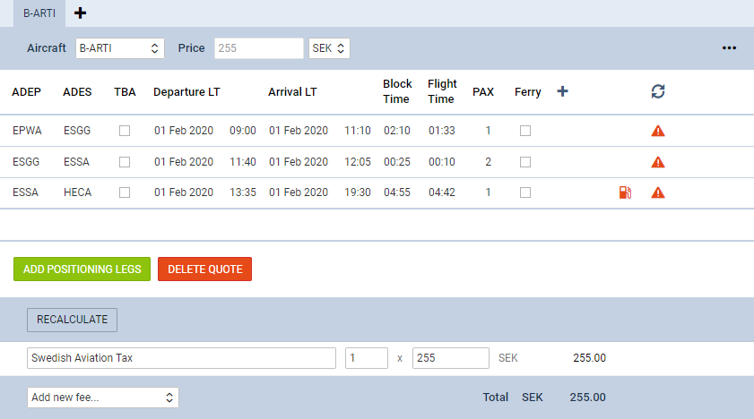 Calculations based on actual PAX
