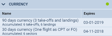 Crew Currency information in a tab CREW