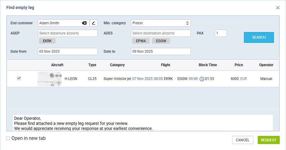 'Find empty leg' option