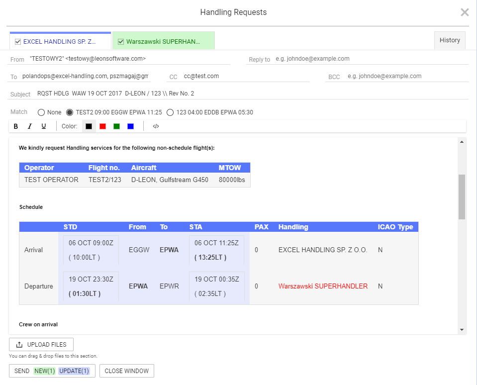Changing a handling agent - an option to sedn an updated HR form
