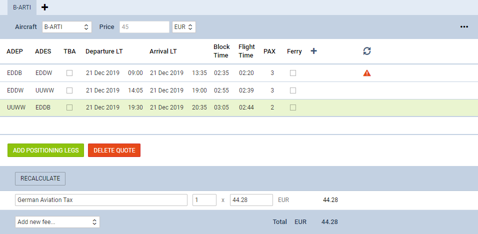 Calculations based on PAX number