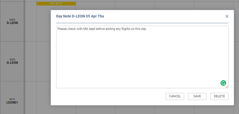Editing 'Day Note' in Calendar view