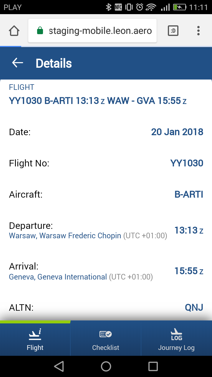 Flight details in Leon mobile application