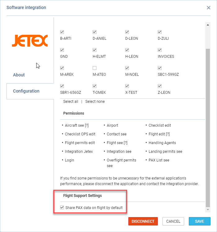 Share PAX data setting