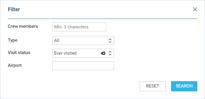 AIRPORT RECENCY & FAMILIARIZATION - the filter options