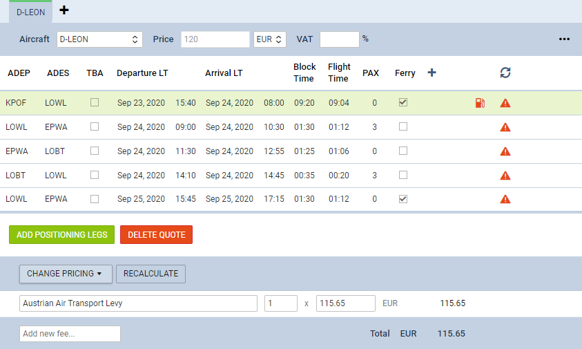 ATL calculation based on PAX number