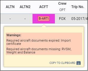 Expired or missing fleet documents pop-up warning